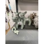 20th cent. Ceramics: Family of four Art Deco style pale green sheep, unmarked. One A/F.