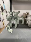 20th cent. Ceramics: Family of four Art Deco style pale green sheep, unmarked. One A/F.