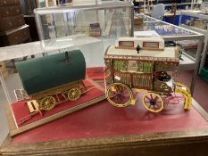 Toys & Models: Two scale model gypsy caravans, one with canvas awning in display case and the