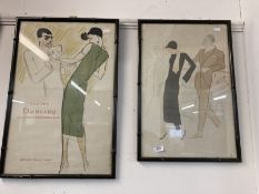 Pair of lithographs, couples in 1920s dress Vertes Dancing Douze lithographs Originales editions,