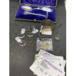 20th cent. Sterling Silver: Jewellery, baby spoon and pusher, gemstone and sterlings, rings, etc.