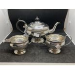 Hallmarked Silver: Three piece tea set, teapot, milk jug and sugar bowl. Hallmarked Birmingham 1933.