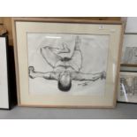 English School: Pencil and charcoal, nude man signed bottom right, framed and glazed. 22½ins. x 17¾