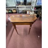 19th cent. Mahogany card table with fruitwood border and ebonised stringing on tapered supports.