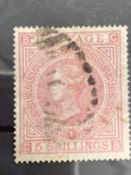 GB Stamps: Queen Victoria 1867, SG127, 5/- pale rose, Maltese cross watermark, Plate 1 slightly