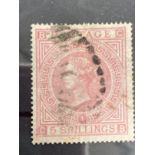 GB Stamps: Queen Victoria 1867, SG127, 5/- pale rose, Maltese cross watermark, Plate 1 slightly