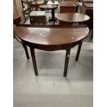 19th cent. Mahogany D end side table, the galleried top above a shaped frieze on square chamfered