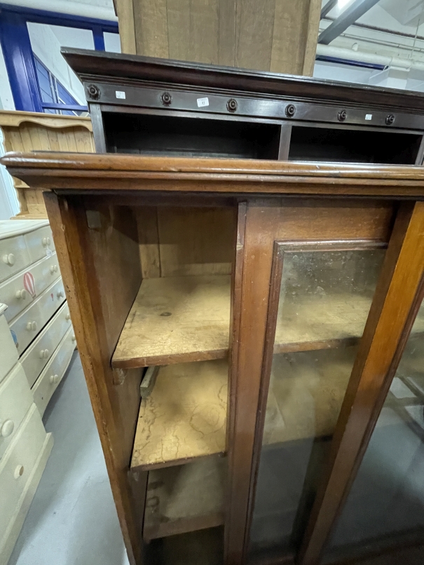 19th cent. Mahogany two door cabinet, moulded cornice above two glazed sliding doors with three - Image 2 of 2