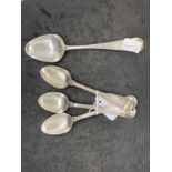 Hallmarked Georgian Silver: Three tablespoons possibly 1779/80 and one dessert spoon William IV.