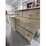 20th cent. Painted pine two over three chest of drawers decorated with hot air balloons. 32ins. x