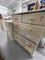 20th cent. Painted pine two over three chest of drawers decorated with hot air balloons. 32ins. x