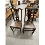18th cent. Oak single side chairs one with pierced splat solid seat, square legs and cross