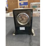 Clocks: Liberty Art Nouveau desk clock Tudric pewter, silvered Arabic dial surrounded by a squared