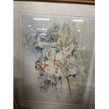 Gordon King (1939) coloured print young lady with flowers, framed and glazed. 27ins. x 20ins.