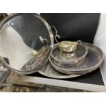 20th cent. Plate: Art style oval tray with scroll handles Goldsmith & Co. Regent Plate. 17½ins. x
