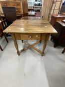 Late 19th cent. Continental one drawer table on turned legs tied with an X frame stretcher, possibly
