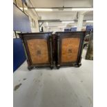 19th cent. Ebonised and amboyna single door pier cabinets the doors with central panels of micro