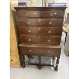 18th/19th cent. Oak chest of drawers two short over three long drawers on a stand with a single