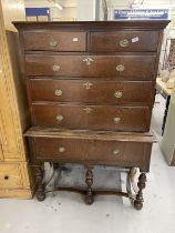 18th/19th cent. Oak chest of drawers two short over three long drawers on a stand with a single