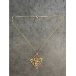 Jewellery: Yellow metal Art Nouveau necklet by Barrett Henry Joseph consisting of a trace link chain