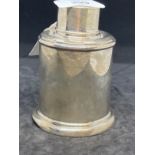 Hallmarked silver drum shaped tea caddy with cover, hallmarked Birmingham 1910. 4ins. Weight 2.6oz.