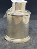 Hallmarked silver drum shaped tea caddy with cover, hallmarked Birmingham 1910. 4ins. Weight 2.6oz.