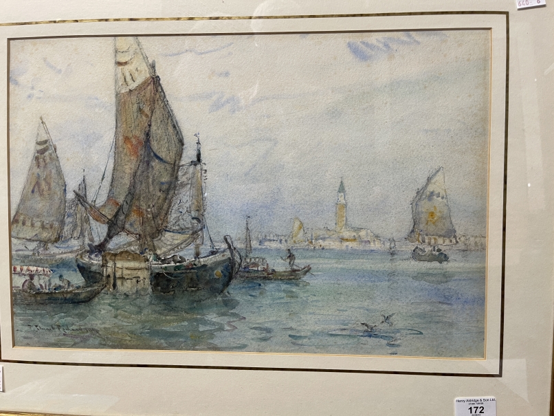 Frederick Stuart Richardson (1855-1934): Watercolour, 'Venetian Fishing Boats, Early Morning' signed