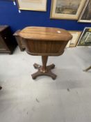 William IV rosewood work box oval hinged top above a broad frieze on a shaped pedestal column