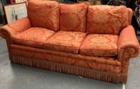 20th cent. Three seater settees, a pair. Plus 20th cent. Three seater settee. (3)
