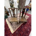 18th cent. Oak single side chairs one with pierced splat solid seat, square legs and cross
