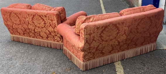 20th cent. Three seater settees, a pair. Plus 20th cent. Three seater settee. (3) - Image 3 of 3