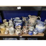 19th & 20th cent. Ceramics: Jugs - Masons Mandalay, Imari, chinoiserie x 2, Doulton Willow A/F,