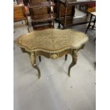 19th cent. French Boulle walnut serpentine writing table with gilt bronze mounts and brass inlay,