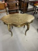 19th cent. French Boulle walnut serpentine writing table with gilt bronze mounts and brass inlay,