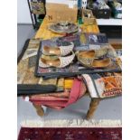 20th cent. Indian bedspread 104ins. x 168ins, Indian patchwork wall hangings x 3, Turkish shoes x