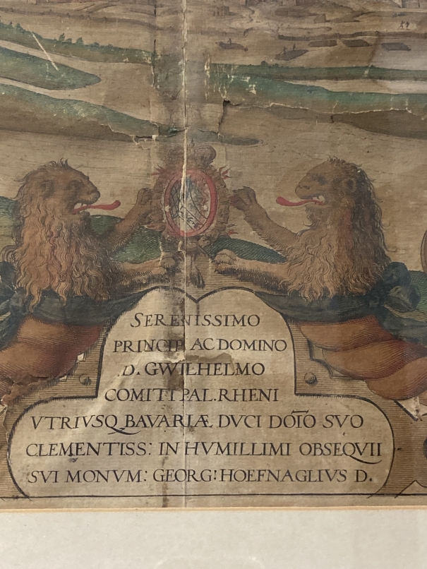 18th cent. Coloured print topographical view of Munich, framed and glazed. 19ins. x 11½ins. - Image 2 of 2