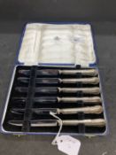 Hallmarked Silver: Dessert knives x 6, boxed with Dubarry pattern handles, hallmarked Sheffield