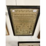 19th cent. Silk sampler, Mary Ann Newman aged 9 years, framed and glazed. 17ins. x 13ins.