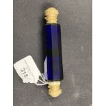 19th cent. Blue glass scent bottle with gilt hinged cover. Dia. 1?ins. Length 5½ins.