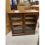 19th cent. Mahogany two door cabinet, moulded cornice above two glazed sliding doors with three