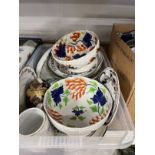 Ceramics: Mixed lot to include two Gaudy Welsh pottery bowls, a cream ware bowl, a Spode dish, etc.