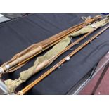 Angling/Fishing Equipment: Fishing rods, an unsigned 9ft three piece split cane fly fishing rod in