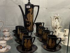 20th cent. Ceramics: Portmeirion Phoenix coffee set, cups x 6, saucers x 7, creamer, sugar bowl,