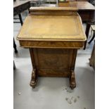19th cent. Victorian burr walnut free standing Davenport with original leather top opening to reveal