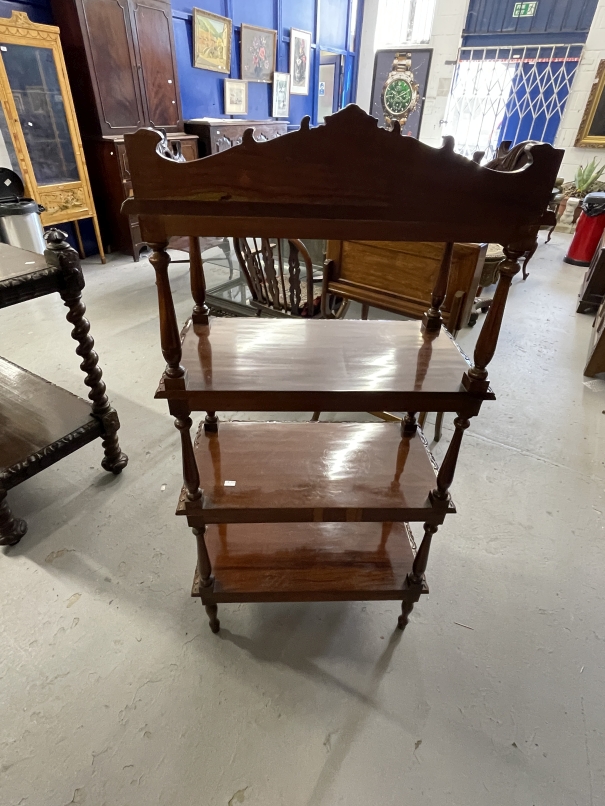 Late 19th cent. Mahogany four tier whatnot with carved gallery, each shelf with carved moulded - Image 2 of 3