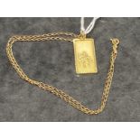 Hallmarked Gold: 9ct gold link chain, length 16ins, with a 1ins. x ½ins, rectangular St. Christopher