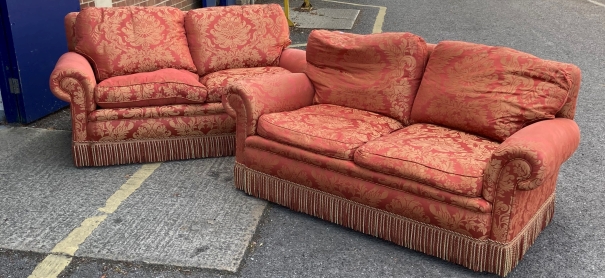 20th cent. Three seater settees, a pair. Plus 20th cent. Three seater settee. (3) - Image 2 of 3