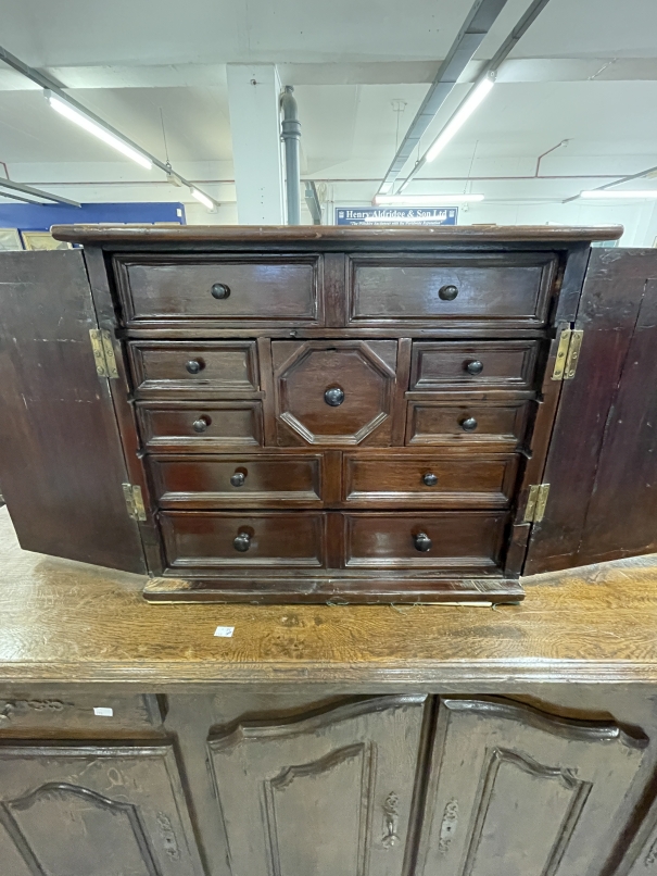 18th cent. Continental table cabinet with later adaptations, the two doors with arched panels - Image 2 of 4