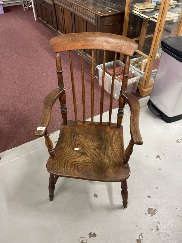 19th cent. Oak and elm spindle back Windsor chair.