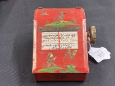 Early 20th cent. Mechanical American Bates Telephone Index (Rolodex) red chinoiserie design with